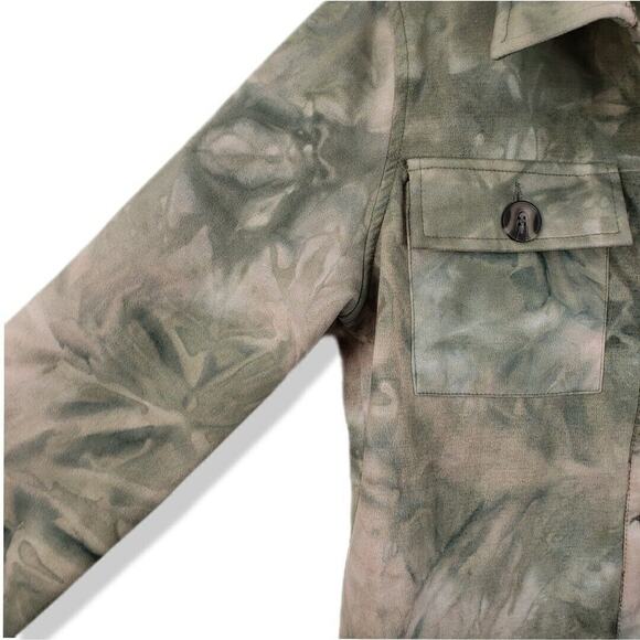 Women Cest Toi Jacket M Green Tie Dye Faux Suede Utility Crop Grunge Indie NEW - Picture 2 of 11